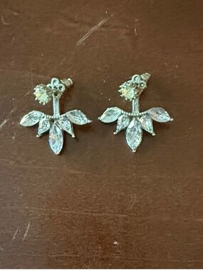 Silver Crystal Floral Drop Stud Earrings - Women Jewelry